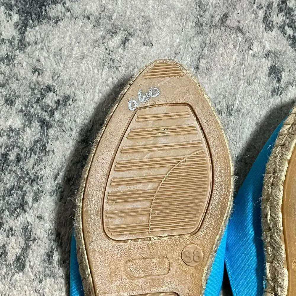 GANNI Women's Embroidered‎ Canvas Espadrille Slip On Turquoise Aqua Size 38